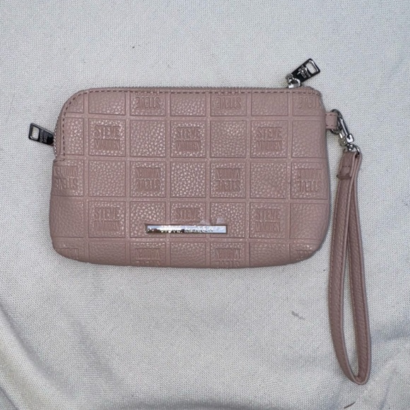 Steve Madden Double‑Zip Logo Wallet Wristlet Women OS Mauve NWOT - Picture 1 of 6